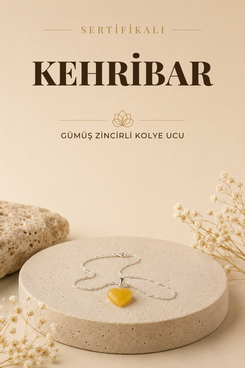 Sertifikalı Kehribar Kolye Ucu Gümüş Zincir Ile Beraber