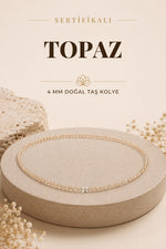 Sertifikalı Mavi Topaz Doğal Taş Kolye4mm