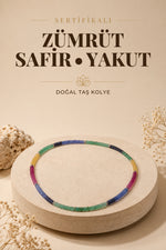 Sertifikalı Doğal Taş Kolye Ve Bileklik Takımı - Zümrüt-safir-yakut