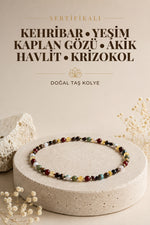 Sertifikalı Doğal Taş Bebek Kolye - Kehribar,yeşim,kaplan Gözü,akik,havlit,krizokol