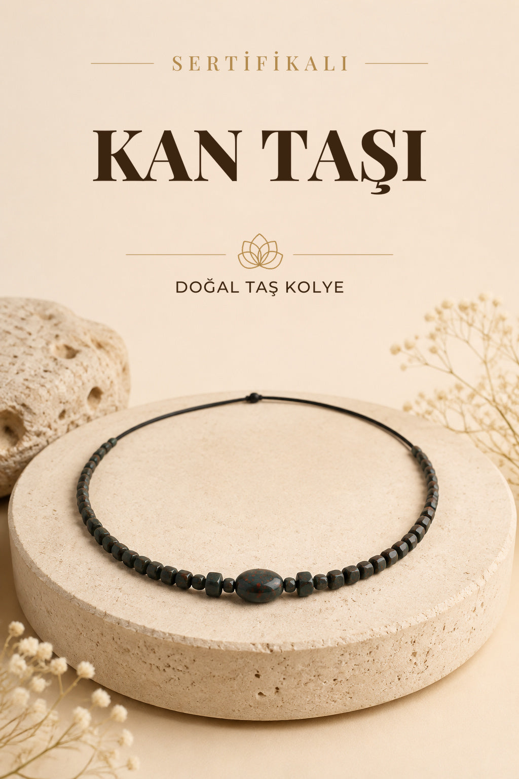 Sertifikalı Kan Taşı Doğal Taş Kolye