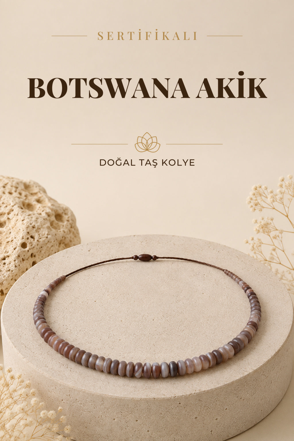 Sertifikalı Botswana Akik Doğal Taş Kolye