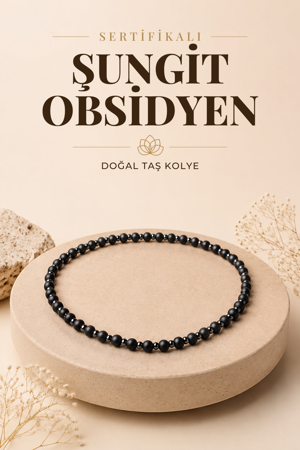 Sertifikalı Shungite Obsidyen Doğal Taş Kolye