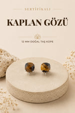 Sertifikalı Kaplangözü Doğal Taş Küpe - 12mm Kare Kahverengi