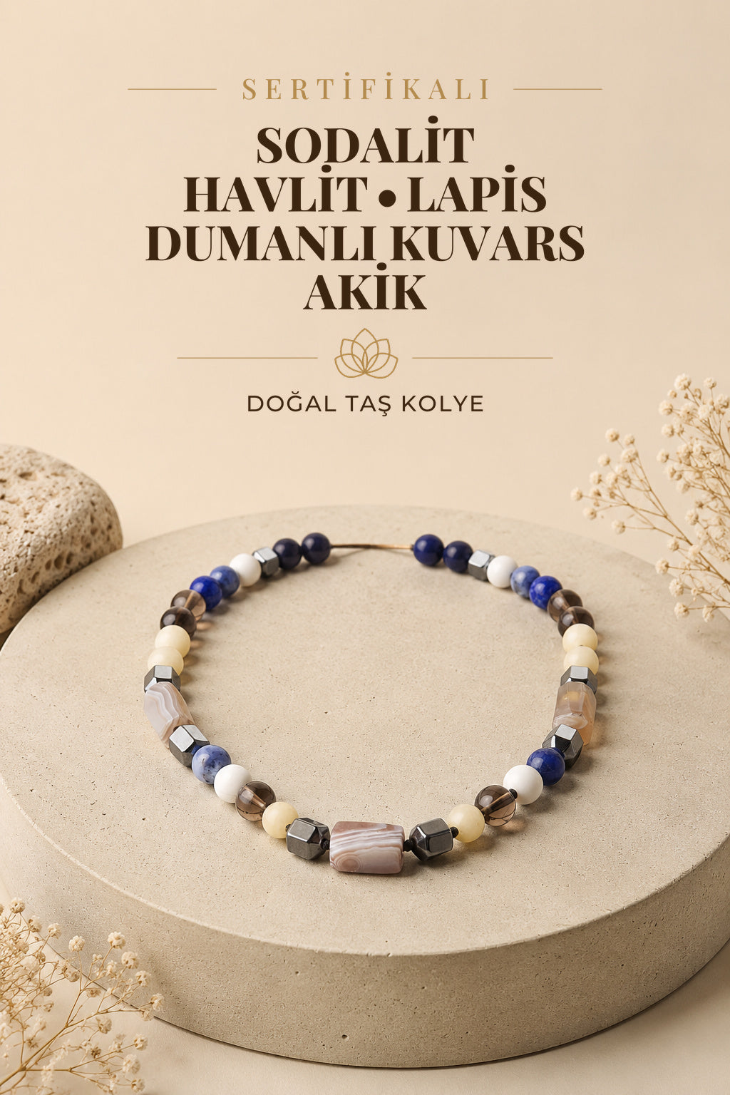 Sertifikalı Sertifikalı Öğrenci Başarı Kolye-sodalit-havlit-lapis-dumanlı Kuvars-akik Doğal Taş