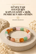 Sertifikalı Özel Tasarım Roleks Bileklik-güneş Taşı-aventurin-k.gözü-akik-p.kuvars-sitrin