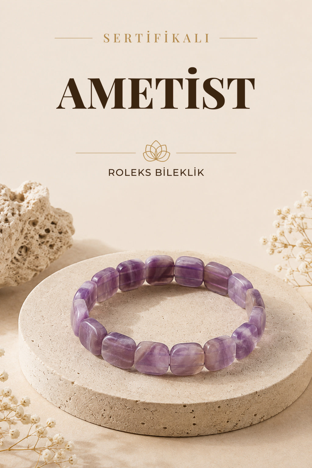 Sertifikalı Ametist Roleks Bileklik B788