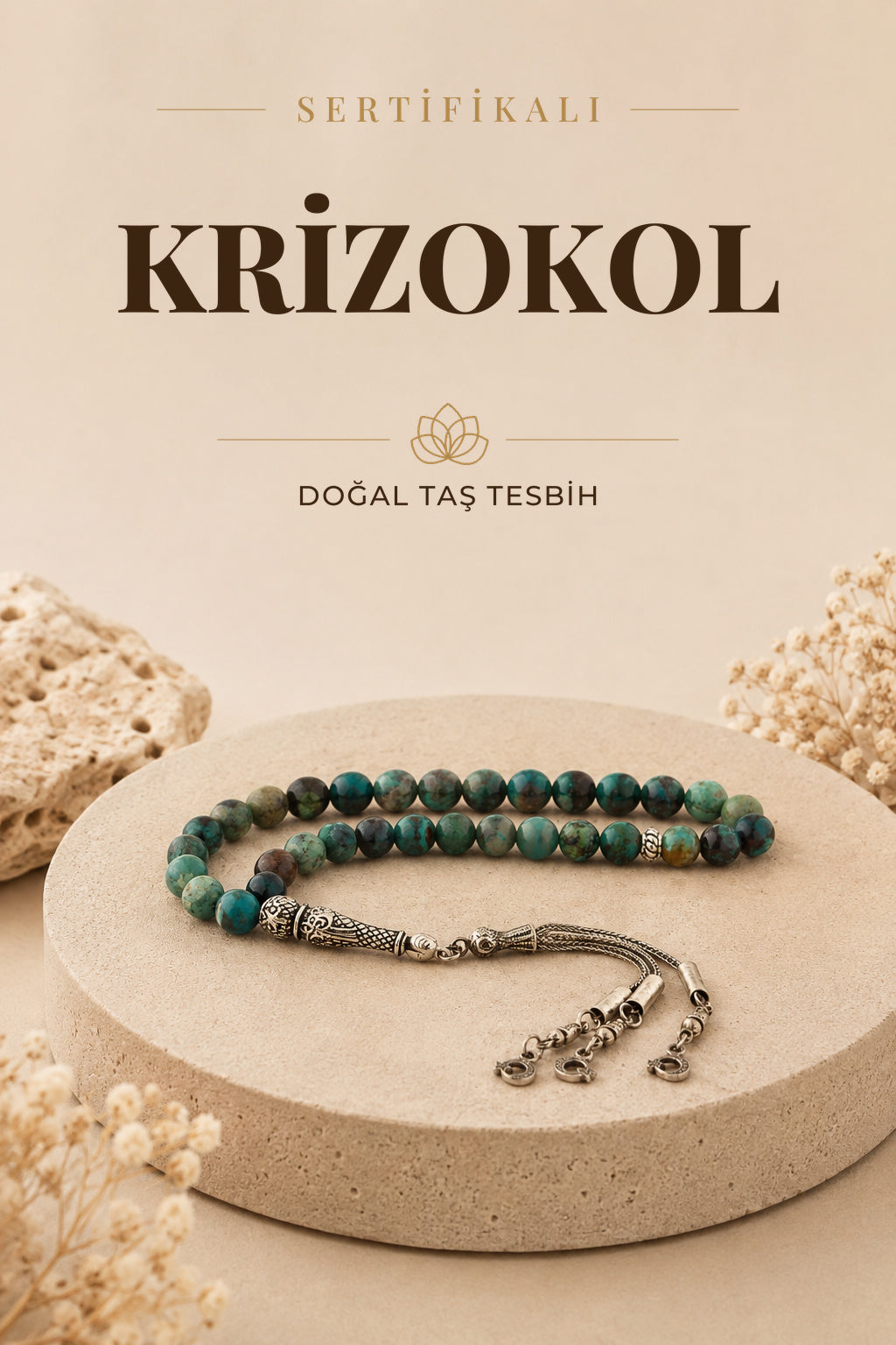 Sertifikalı Krizokol Doğal Taş Tesbih