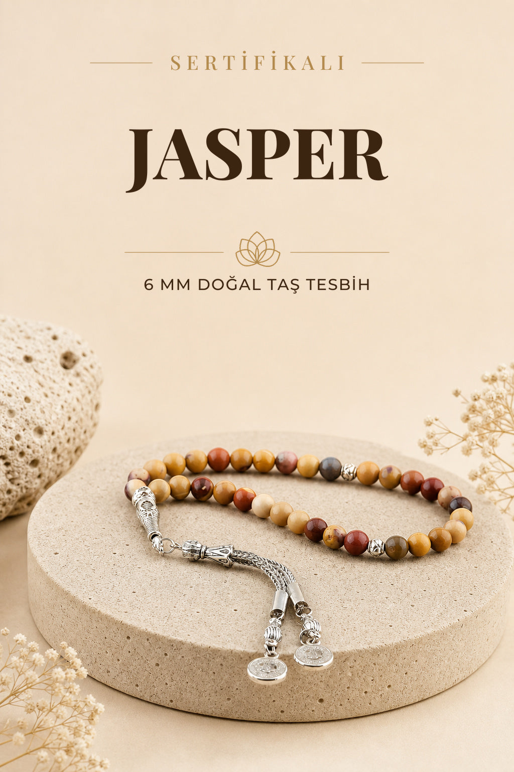 Sertifikalı Jasper Doğaltaş Tesbih 6 Mm, T208