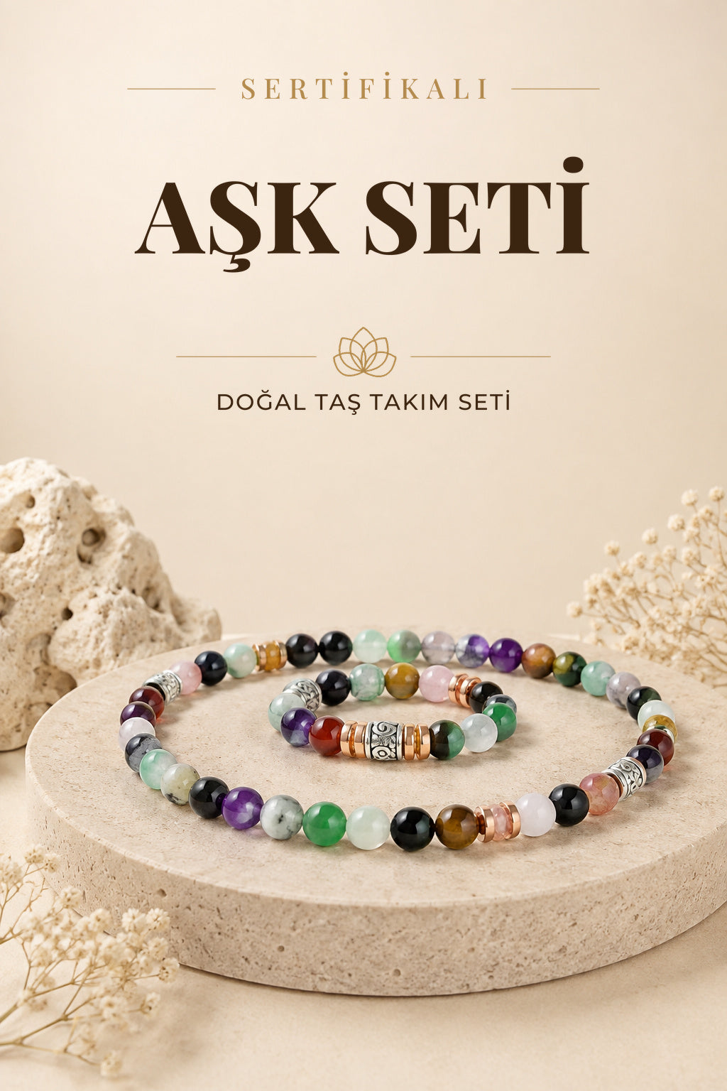 Sertifikalı Doğal Taş Bileklik Aşk Seti