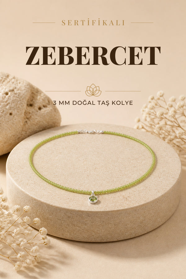 Sertifikalı Zebercet Doğal Taş Kolye - 3mm Yeşil