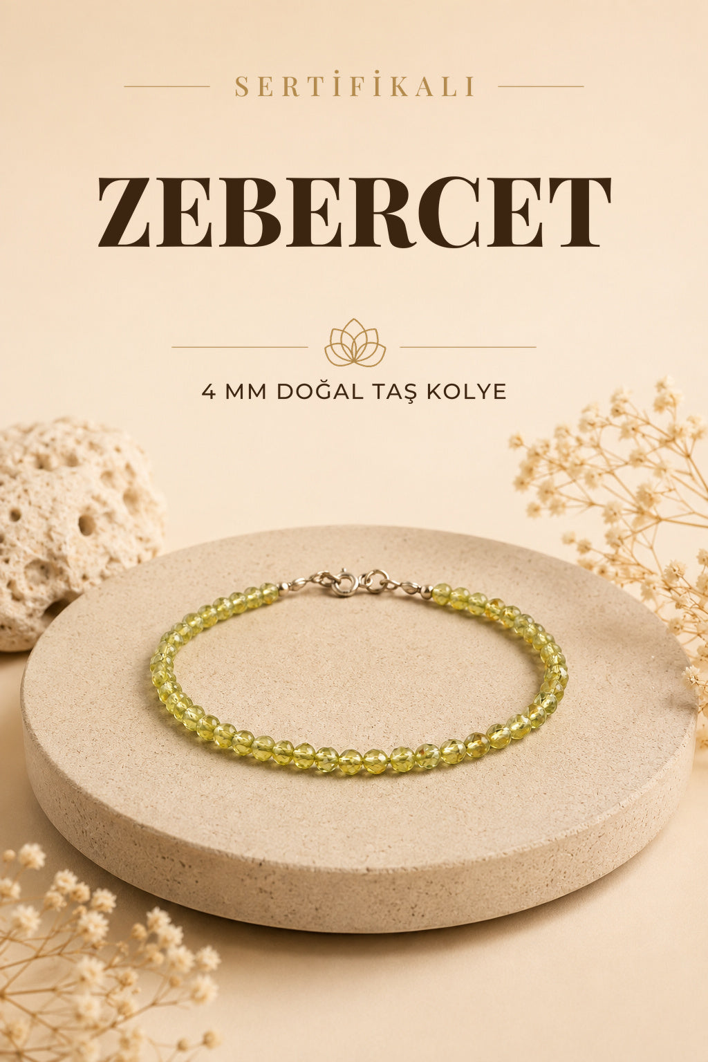 Sertifikalı Zebercet Doğal Taş Kolye Bileklik Takımı - 4mm Yeşil