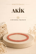 Sertifikalı Yemen Akiği Doğal Taş Kolye - 4mm Turuncu