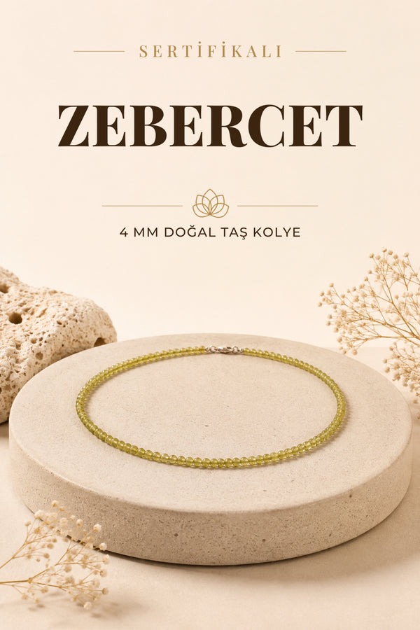 Sertifikalı Zebercet Doğal Taş Kolye - 4mm Yeşil