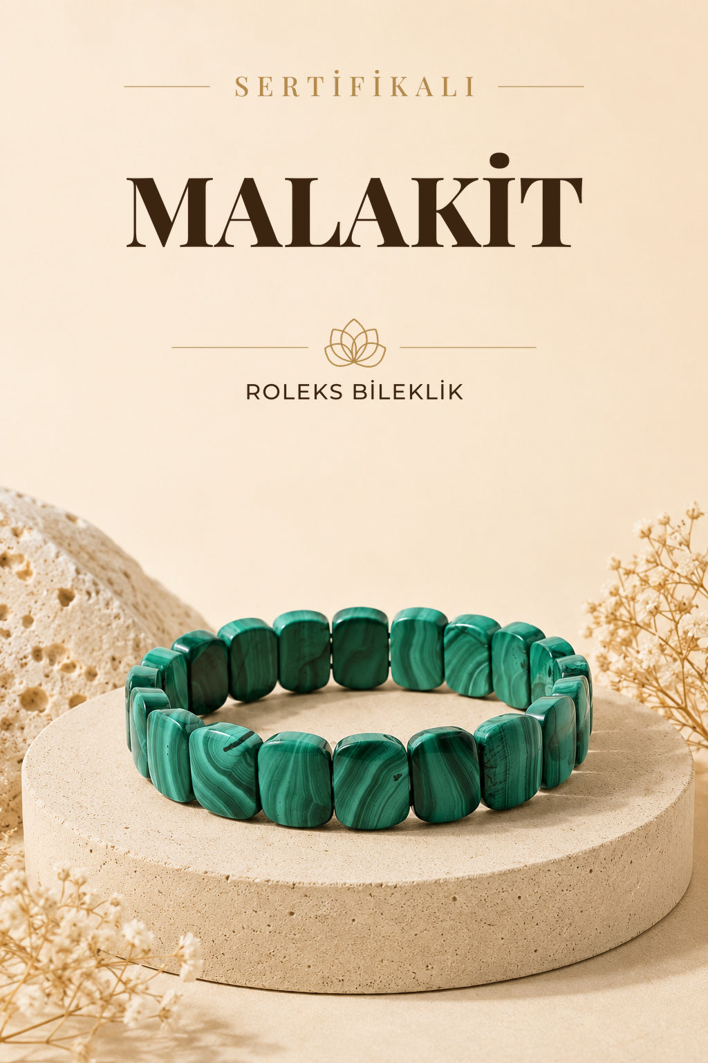 Sertifikalı Malahit (MALAKİT) Doğal Taş Roleks Bileklik B457