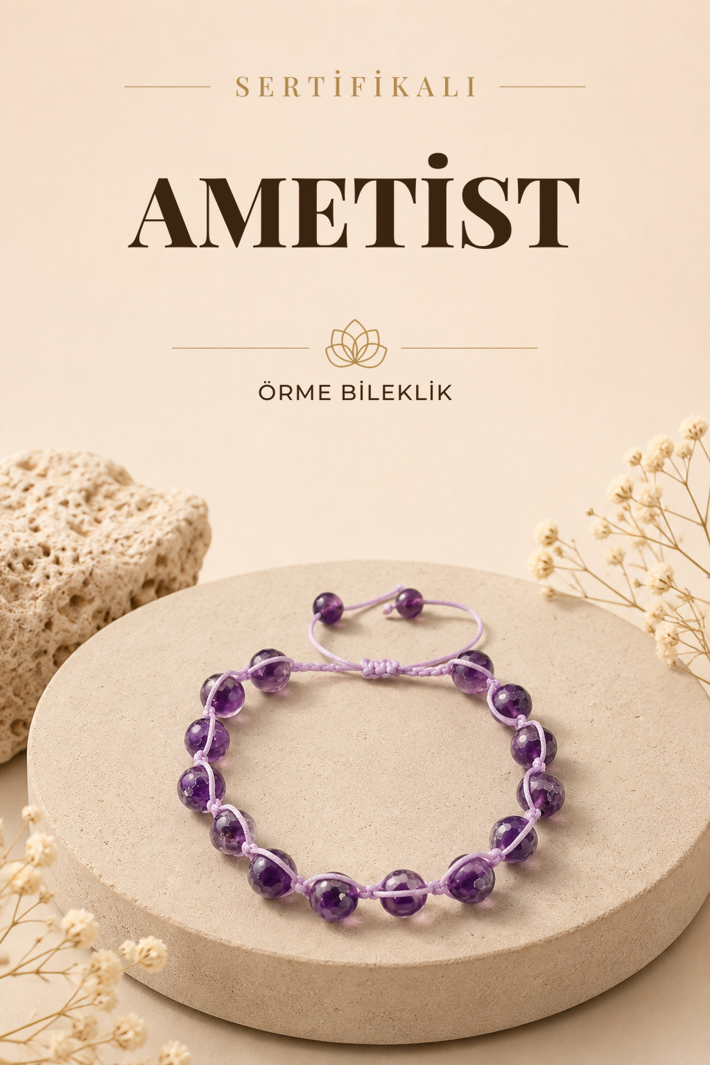 Sertifikalı Ametist Örme Doğal Taş Bileklik