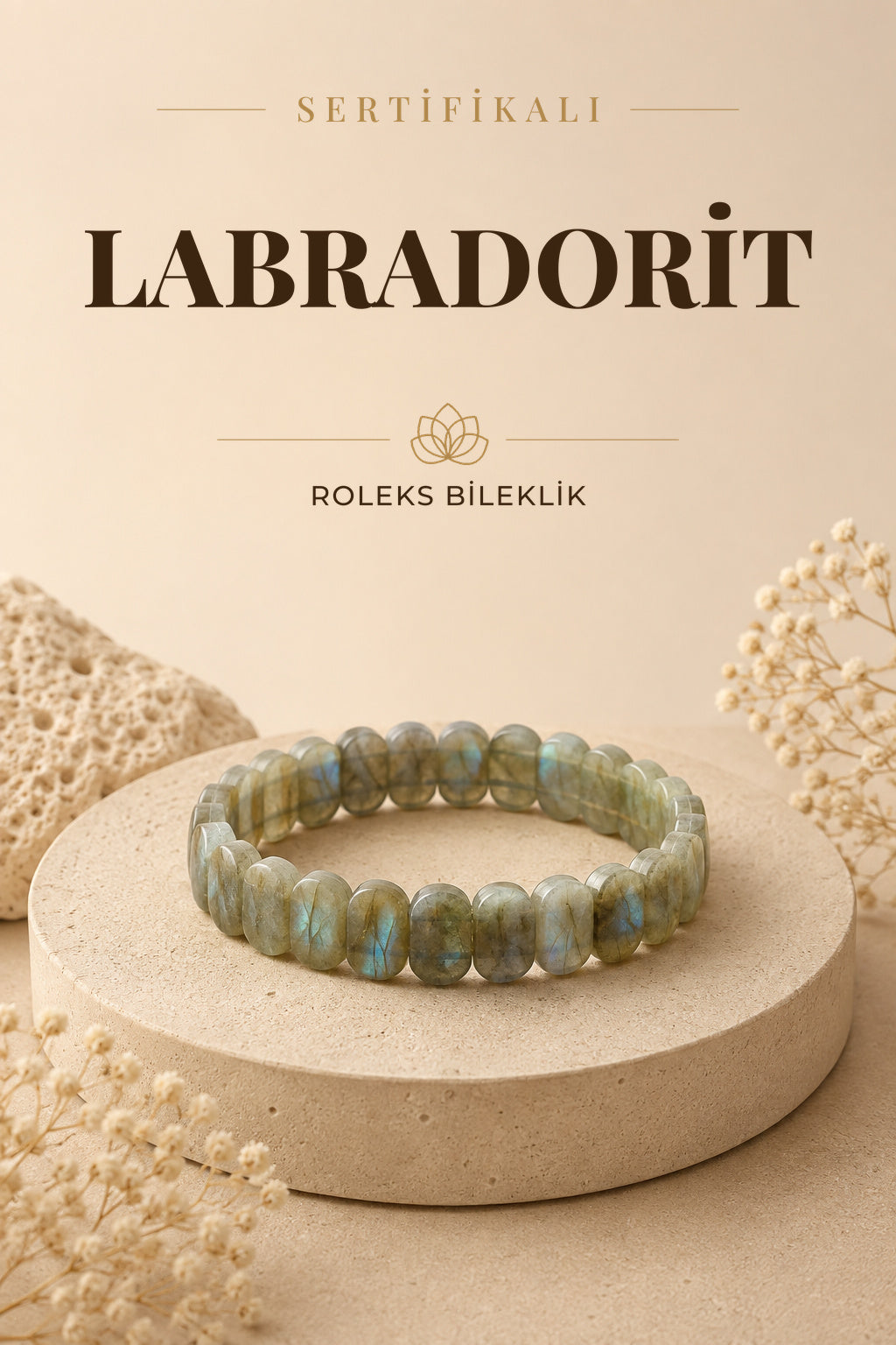Sertifikalı Labrodite Doğal Taş Roleks Bileklik B487