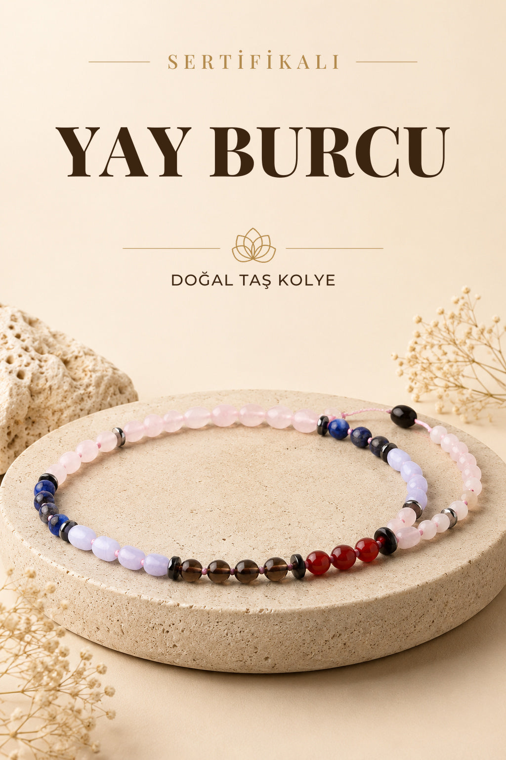 Sertifikalı Yay Burcu Doğal Taş Kolye M319