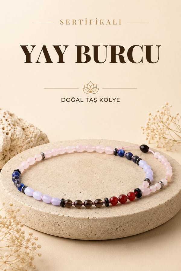 Sertifikalı Yay Burcu Doğal Taş Kolye M319