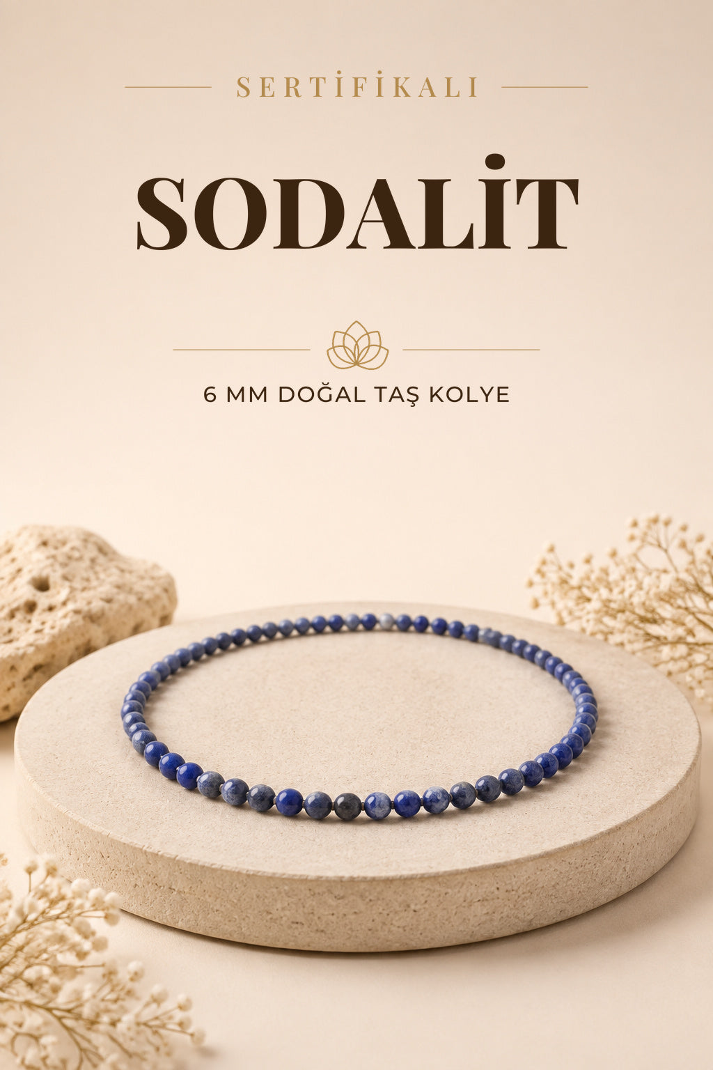 Sertifikalı Sodalit Doğaltaş Kolye 6 Mm, M594
