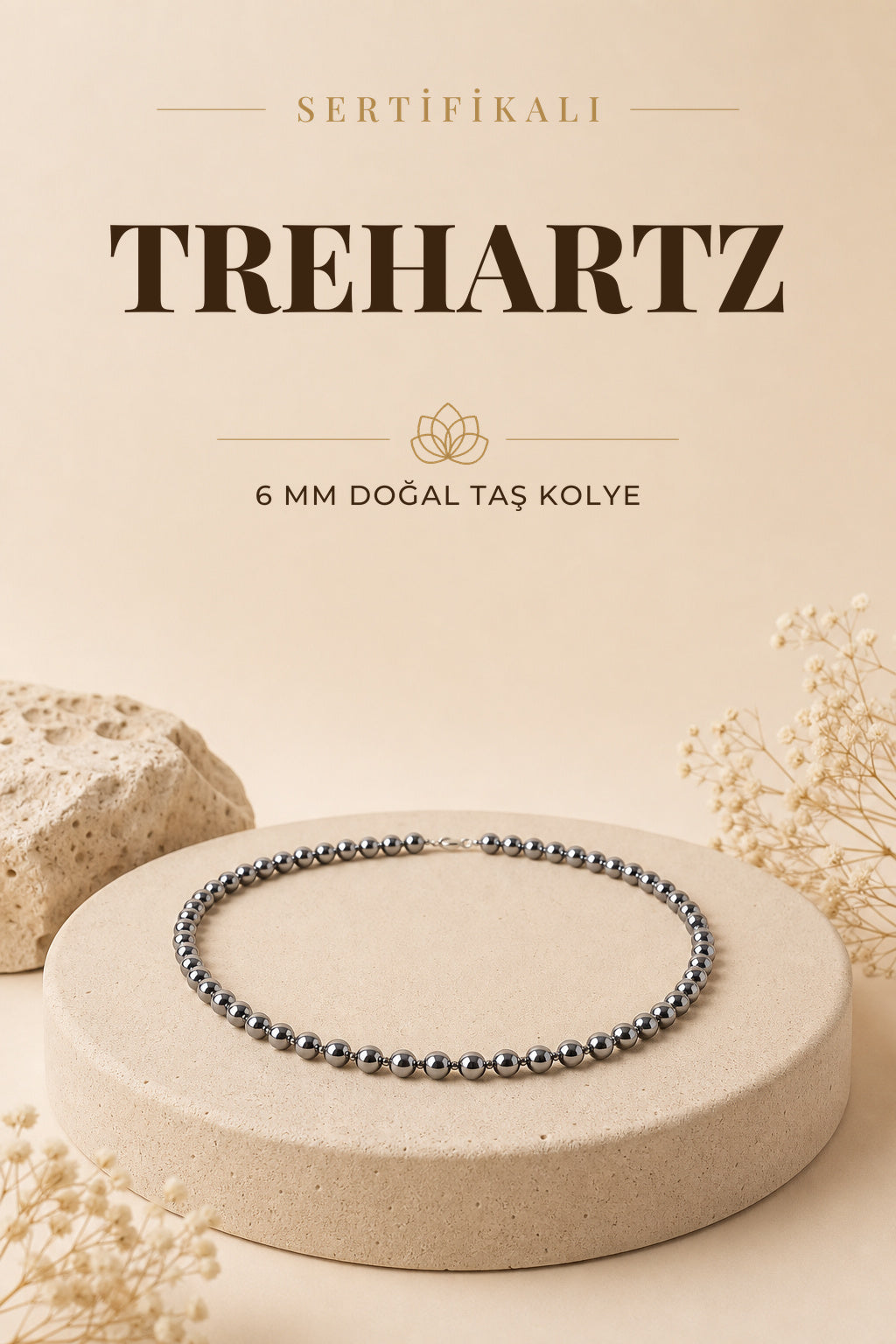 Sertifikalı Trehartz Doğaltaş Kolye 6 Mm, M595