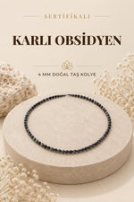 Sertifikalı Karlı Obsidyen Doğaltaş Kolye 4 Mm, M484