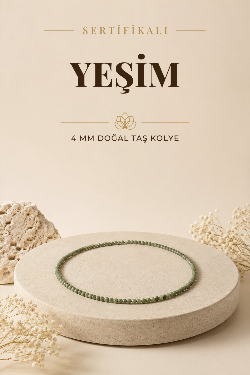 Sertifikalı Yeşim Doğaltaş Kolye 4 Mm, M488