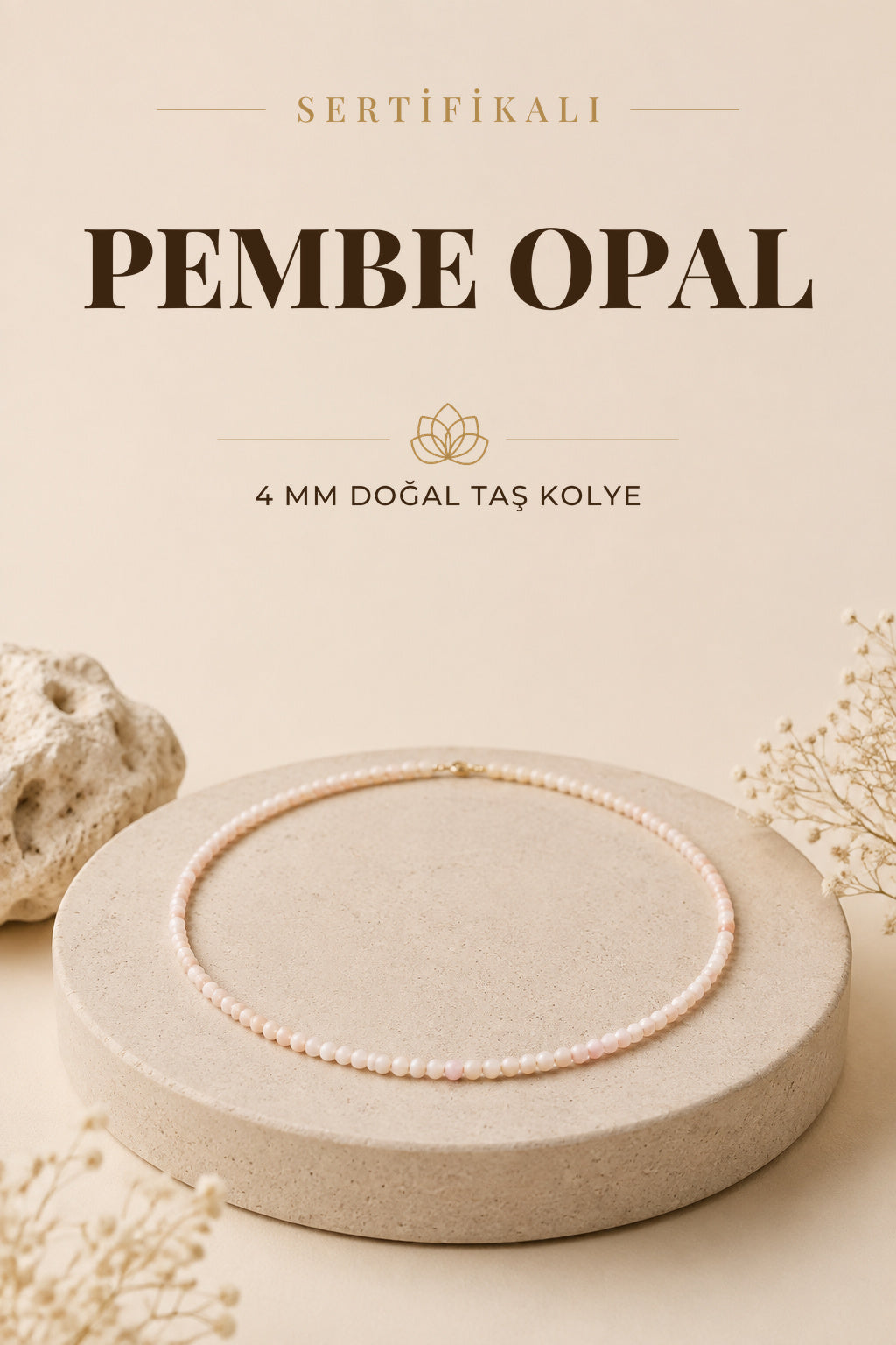 Sertifikalı Pembe Opal Doğaltaş Kolye 4 Mm, M489
