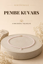 Sertifikalı Pembe Kuvars Doğaltaş Kolye 4mm, M491