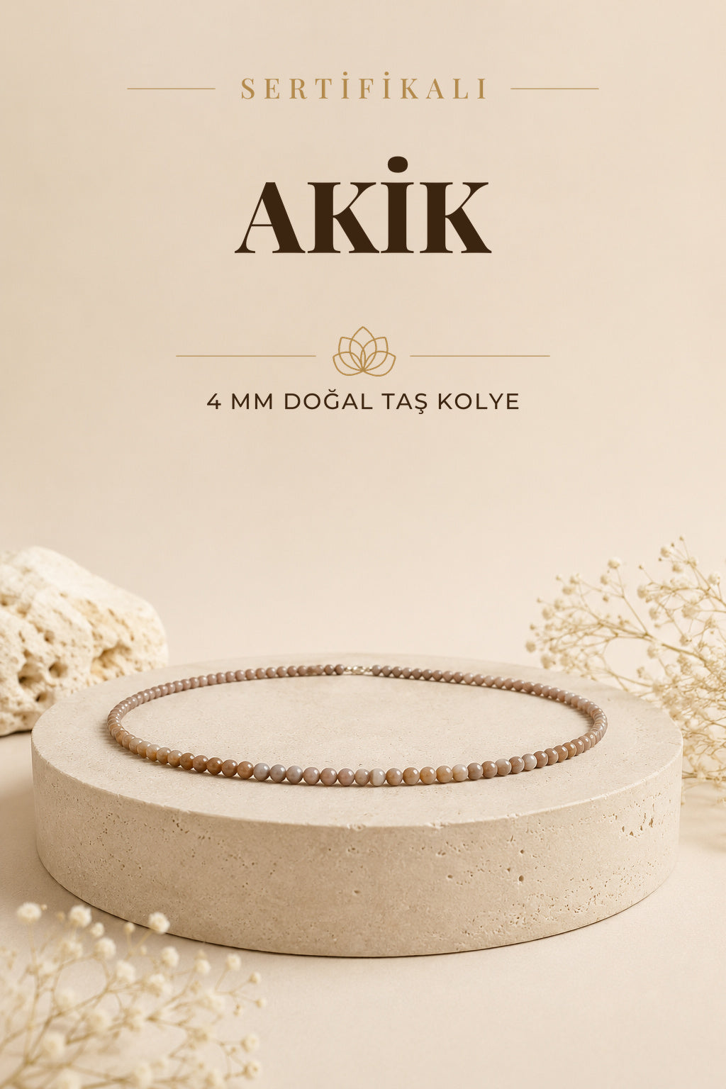Sertifikalı Akik Doğaltaş Kolye 4 Mm, M500