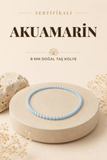 Sertifikalı Akuamarin Doğaltaş Kolye 8 Mm, M502