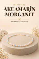 Sertifikalı Akuamarin, Morganit Doğaltaş Kolye 8 Mm, M503
