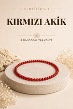 Sertifikalı Kırmızı Akik Doğaltaş Kolye 8 Mm, M513