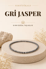 Sertifikalı Gri Jasper Doğaltaş Kolye 8 Mm, M517