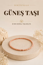 Sertifikalı Güneş Taşı Doğaltaş Kolye 8 Mm, M518