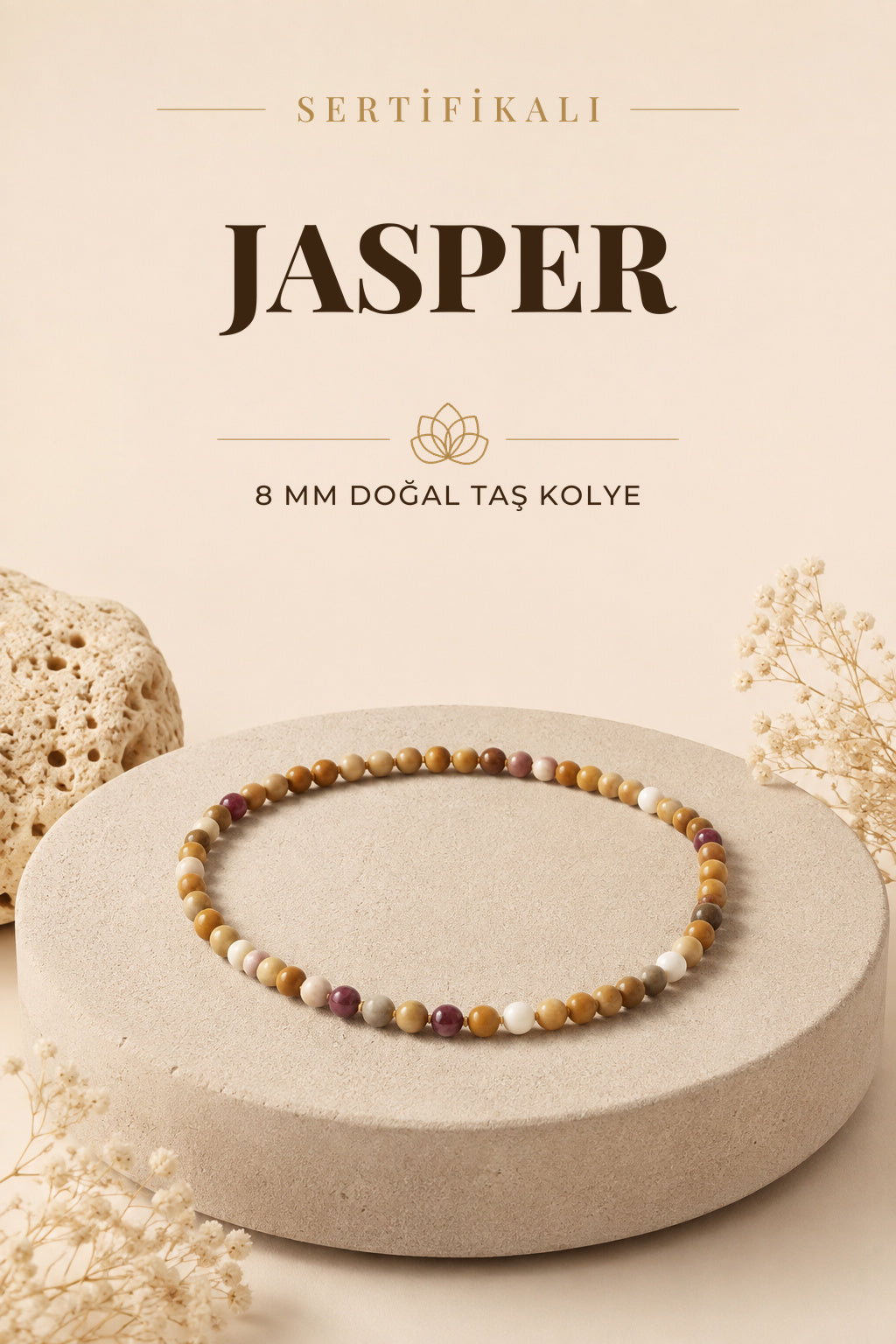 Sertifikalı Jasper Doğaltaş Kolye 8 Mm, M521