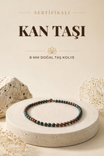 Sertifikalı Kan Taşı Doğaltaş Kolye 8 Mm, M524