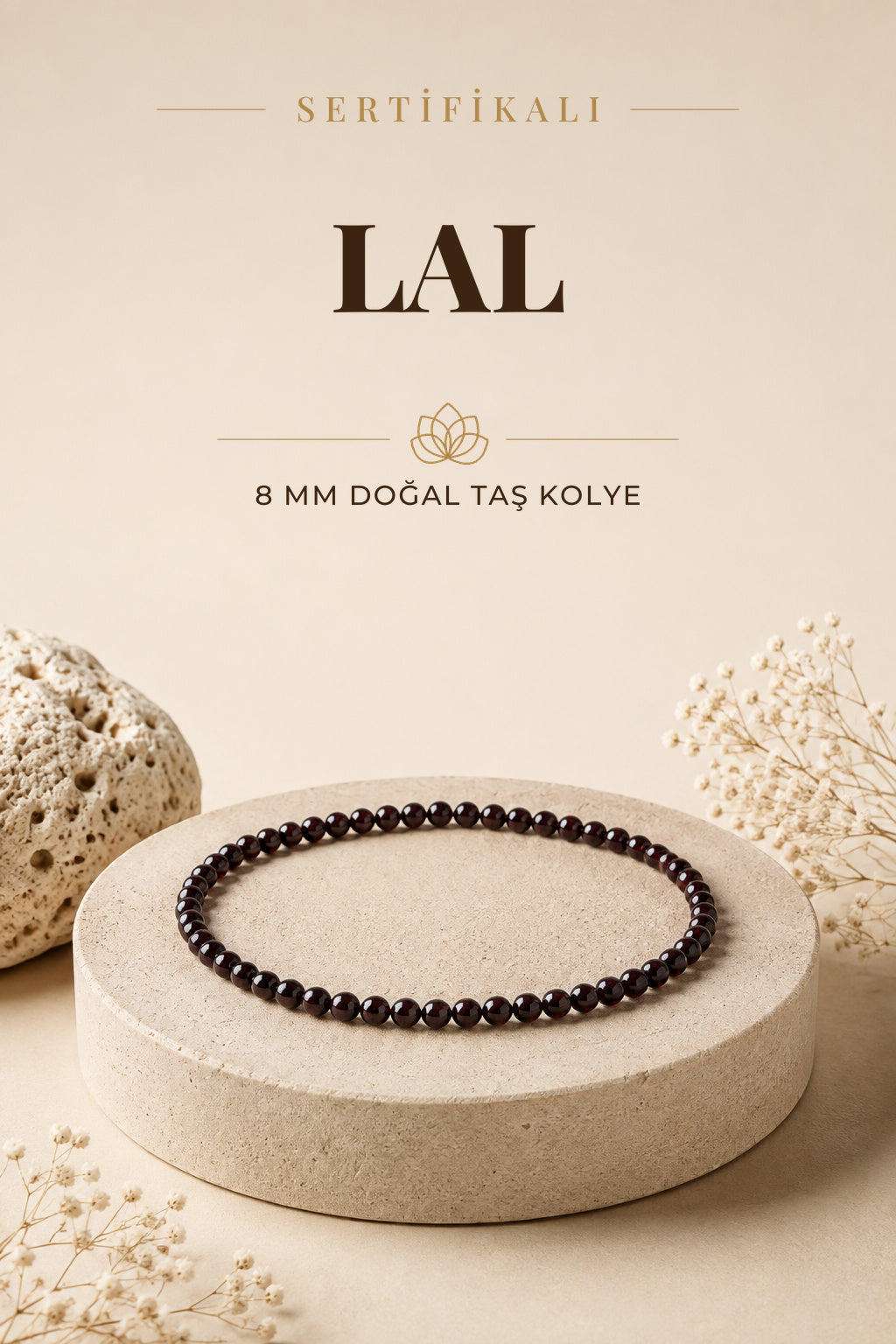 Sertifikalı Lal Doğaltaş Kolye 8 Mm, M530