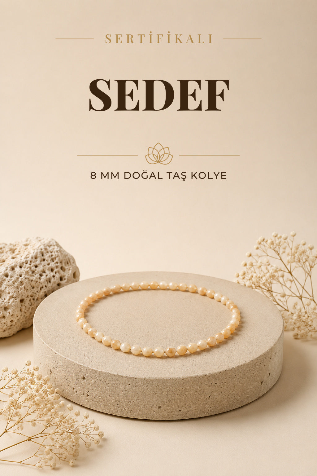 Sertifikalı Sedef Doğaltaş Kolye 8 Mm, M542