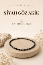 Sertifikalı Siyah Göz Akik Doğaltaş Kolye 8 Mm, M546