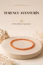 Sertifikalı Turuncu Aventurin Doğaltaş Kolye 8 Mm, M550