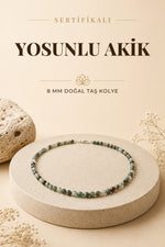 Sertifikalı Yosunlu Akik Doğaltaş Kolye 8 Mm, M555