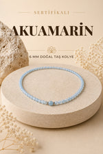 Sertifikalı Akuamarin Doğaltaş Kolye 6 Mm, M556