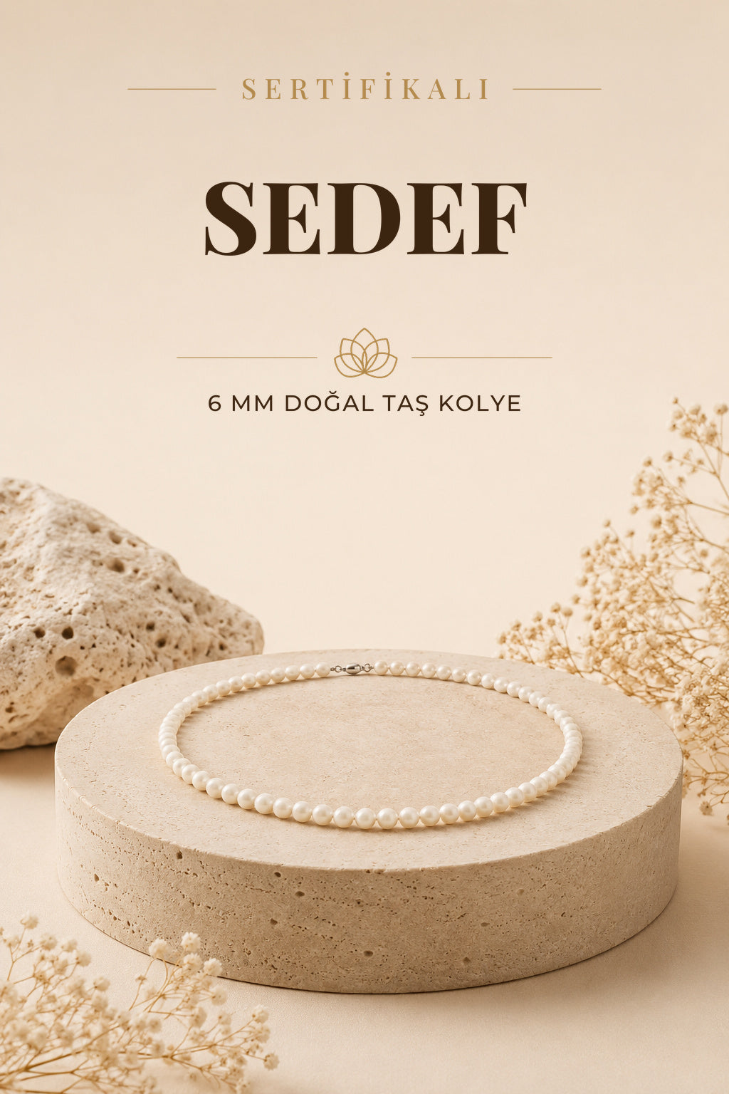 Sertifikalı Beyaz Sedef Doğaltaş Kolye 6 Mm, M564