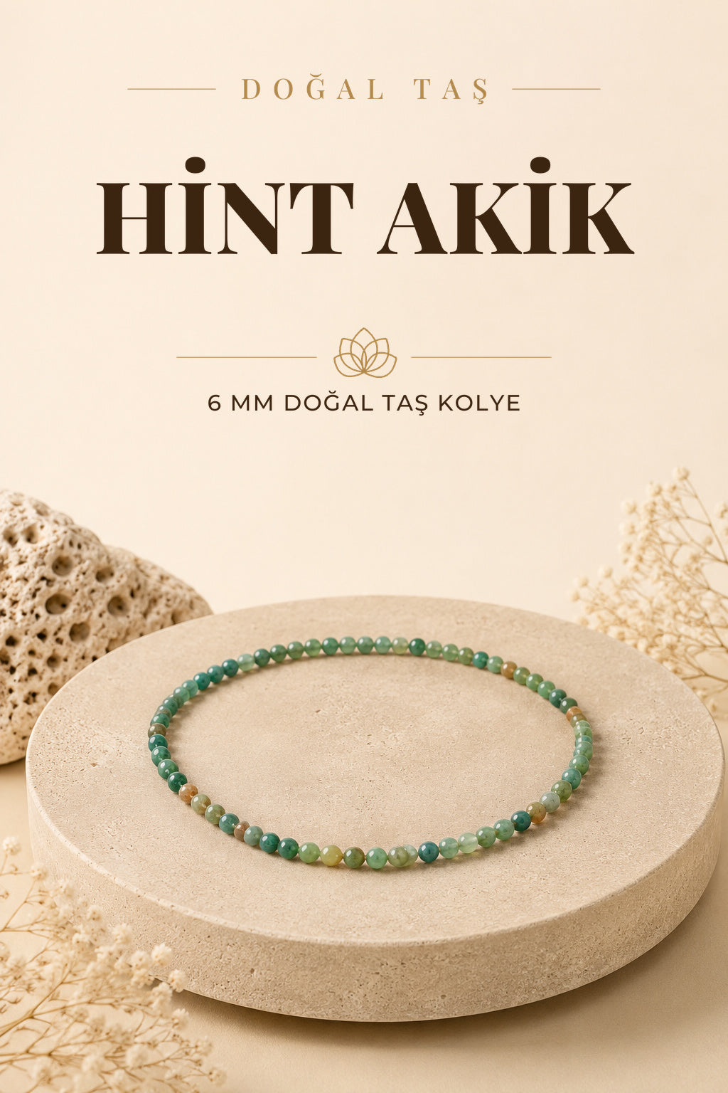 Hint Akik Doğaltaş Kolye 6 Mm, M570