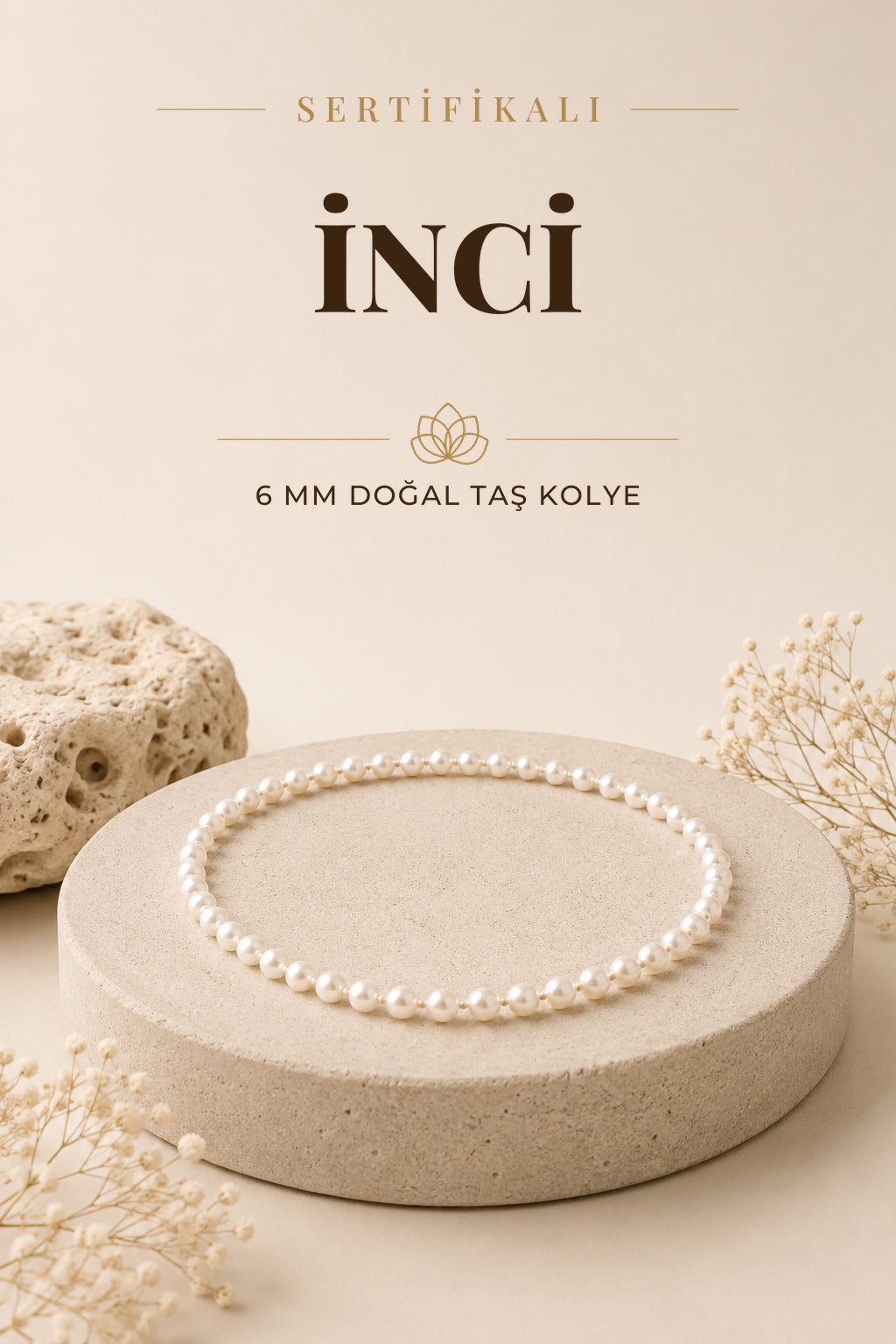 Sertifikalı Inci Doğaltaş Kolye 6 Mm, M571
