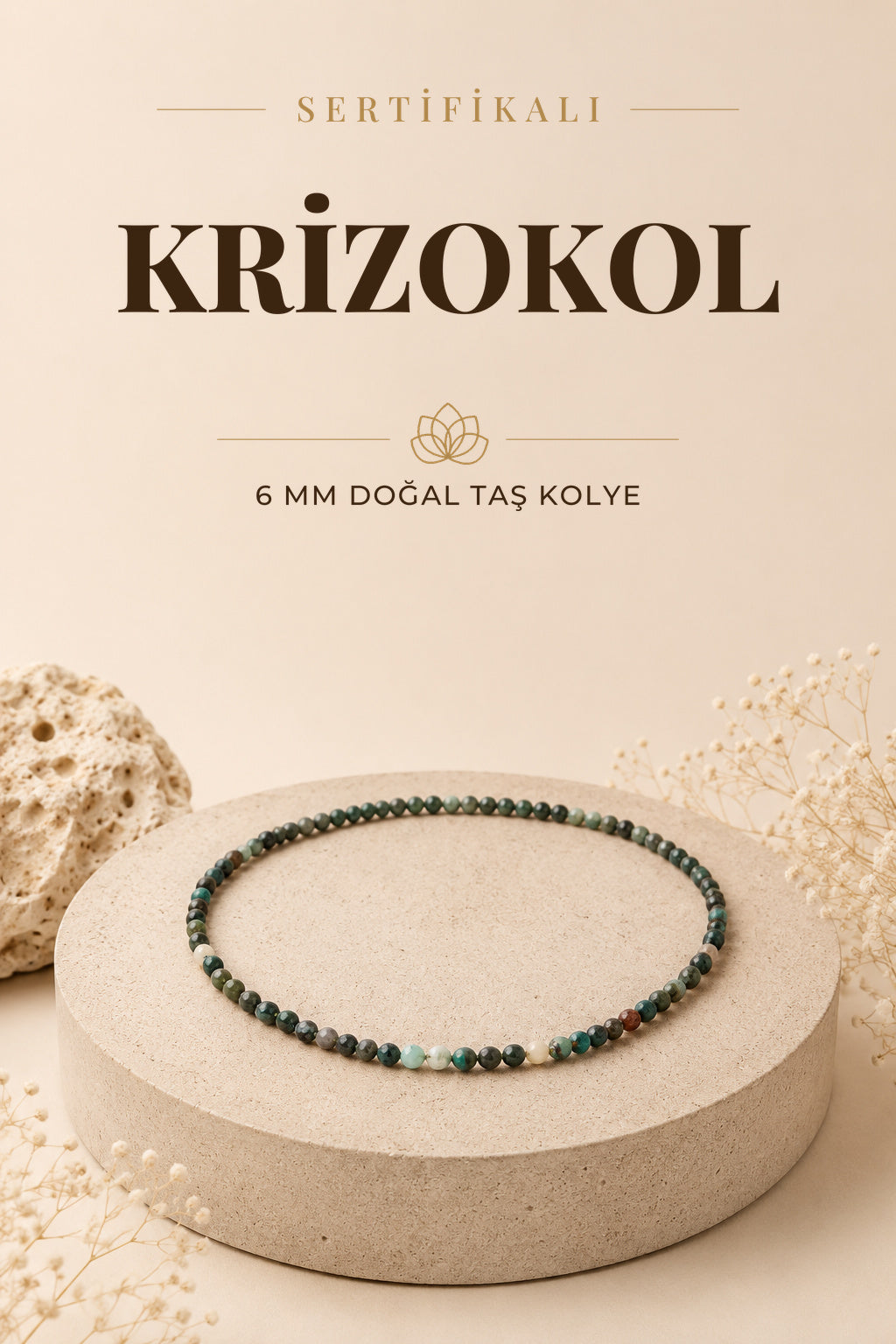 Sertifikalı Krizokol Doğaltaş Kolye 6 Mm, M574