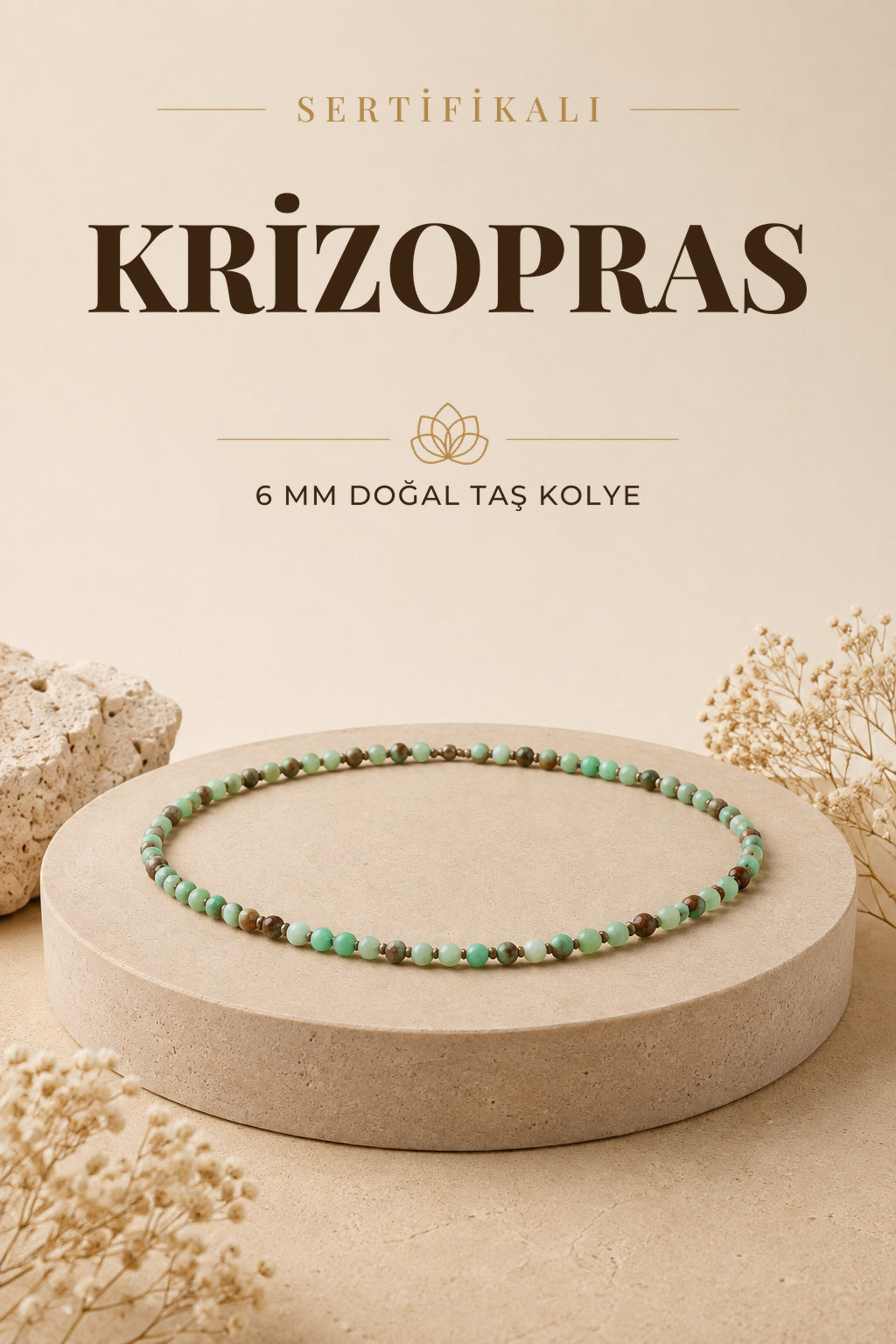 Sertifikalı Krizopras Doğaltaş Kolye 6 Mm, M575
