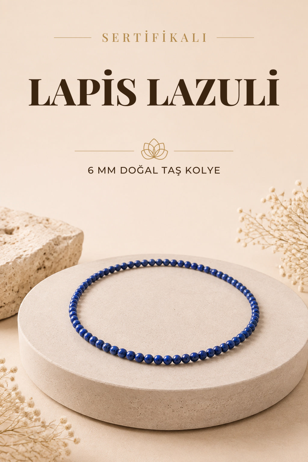 Sertifikalı Lapis Lazuli Doğaltaş Kolye 6 Mm, M577
