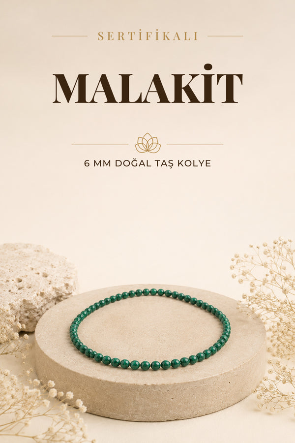 Sertifikalı Malakit Doğaltaş Kolye 6 Mm, M580
